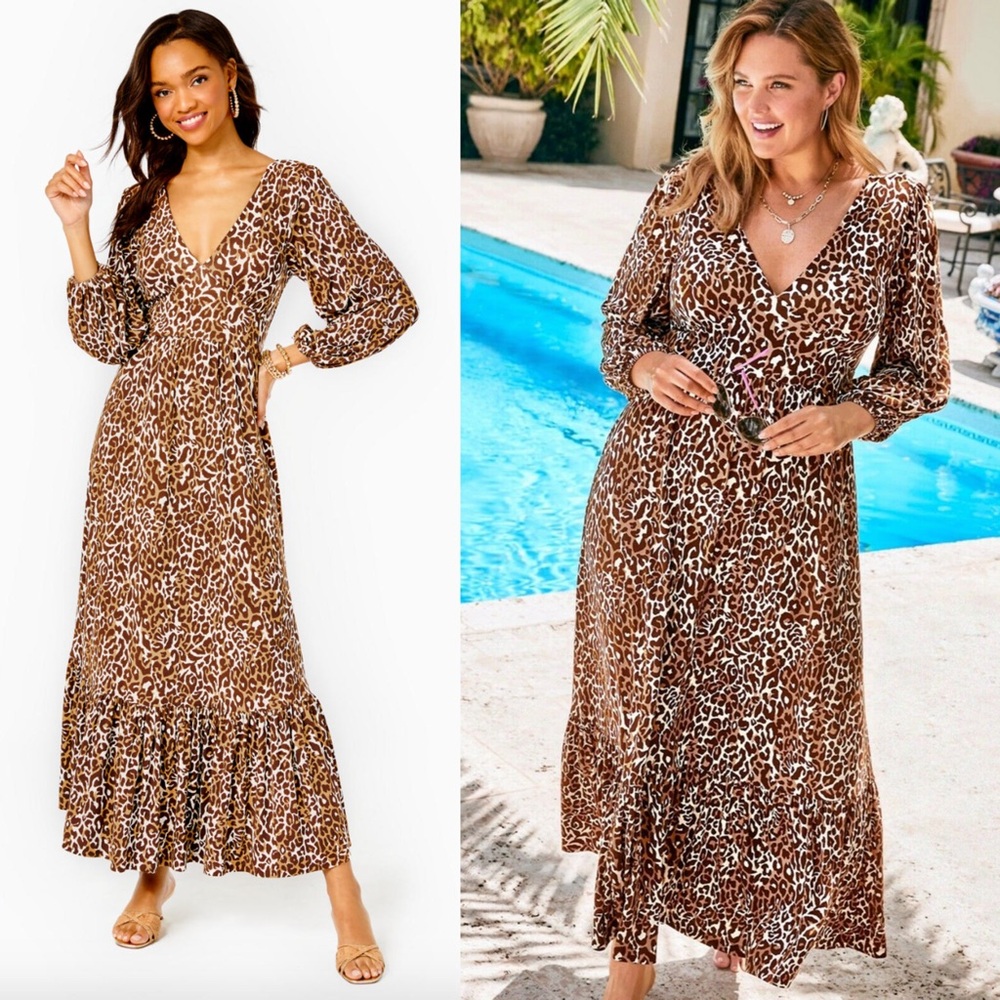 Lilly Pulitzer Ivette 3/4 Sleeve Maxi Dress - Chocolate My Favorite Spot Sz 12
